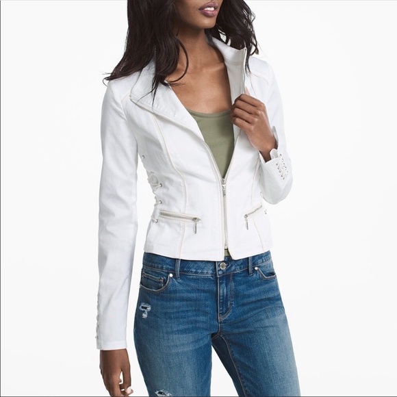 White House Black Market Jackets & Blazers - WHITE HOUSE BLACK MARKET white Moto zip jacket